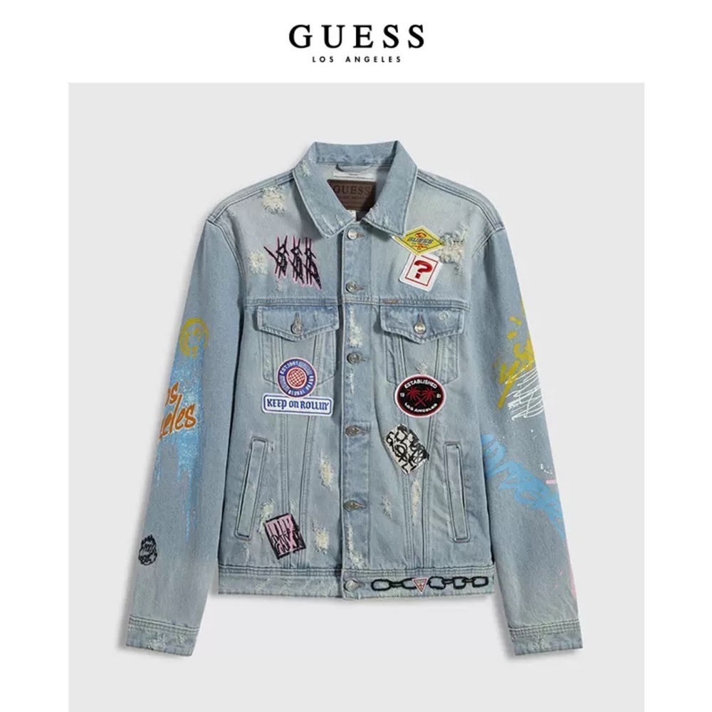 New GUESS Men’s Graffiti Dillon Denim Jacket SZ XS - Picture 4 of 12